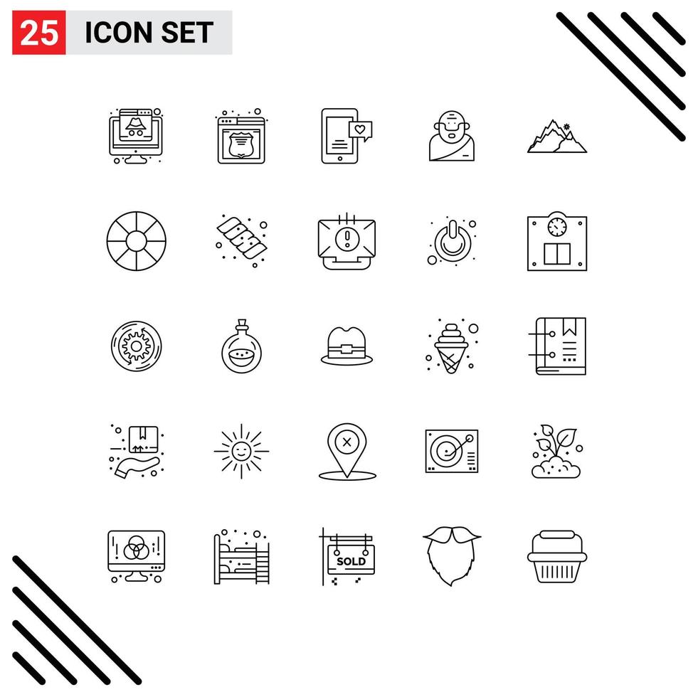 Universal Icon Symbols Group of 25 Modern Lines of mountain mythology web greek love chat Editable Vector Design Elements