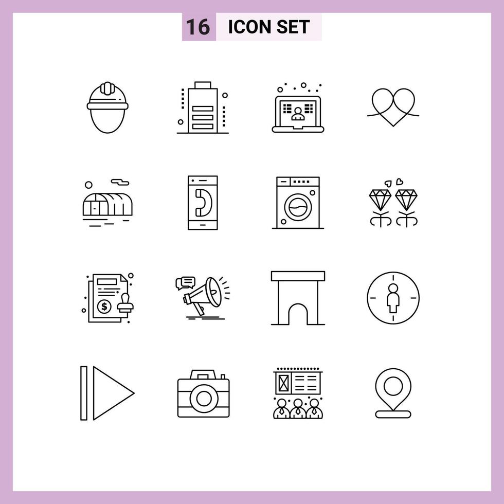 Modern Set of 16 Outlines and symbols such as farming like laptop love gift Editable Vector Design Elements