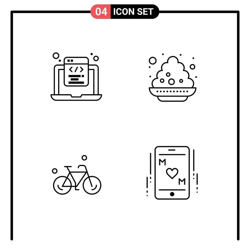 Group of 4 Modern Filledline Flat Colors Set for coding bicycle programming plate cycle Editable Vector Design Elements