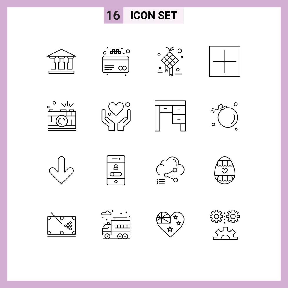 Set of 16 Modern UI Icons Symbols Signs for photo camera creative plus new Editable Vector Design Elements
