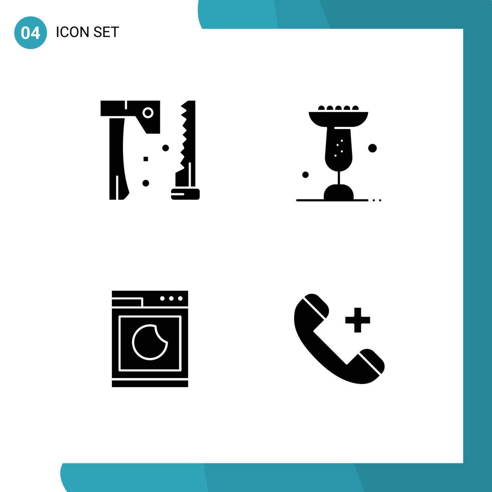 Modern Set of 4 Solid Glyphs and symbols such as ax machine tools eat clean Editable Vector Design Elements
