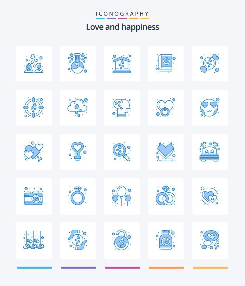 amor creativo 25 paquete de iconos azules como romántico. caramelo. casa. enamorado. amar vector