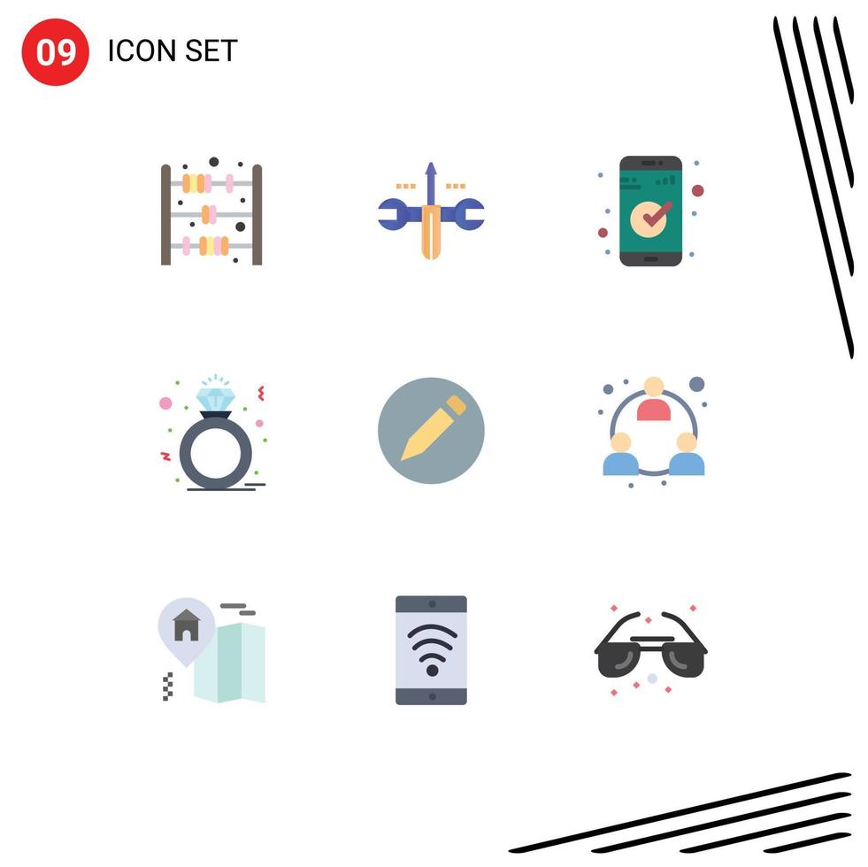 Mobile Interface Flat Color Set of 9 Pictograms of text basic check gift present Editable Vector Design Elements