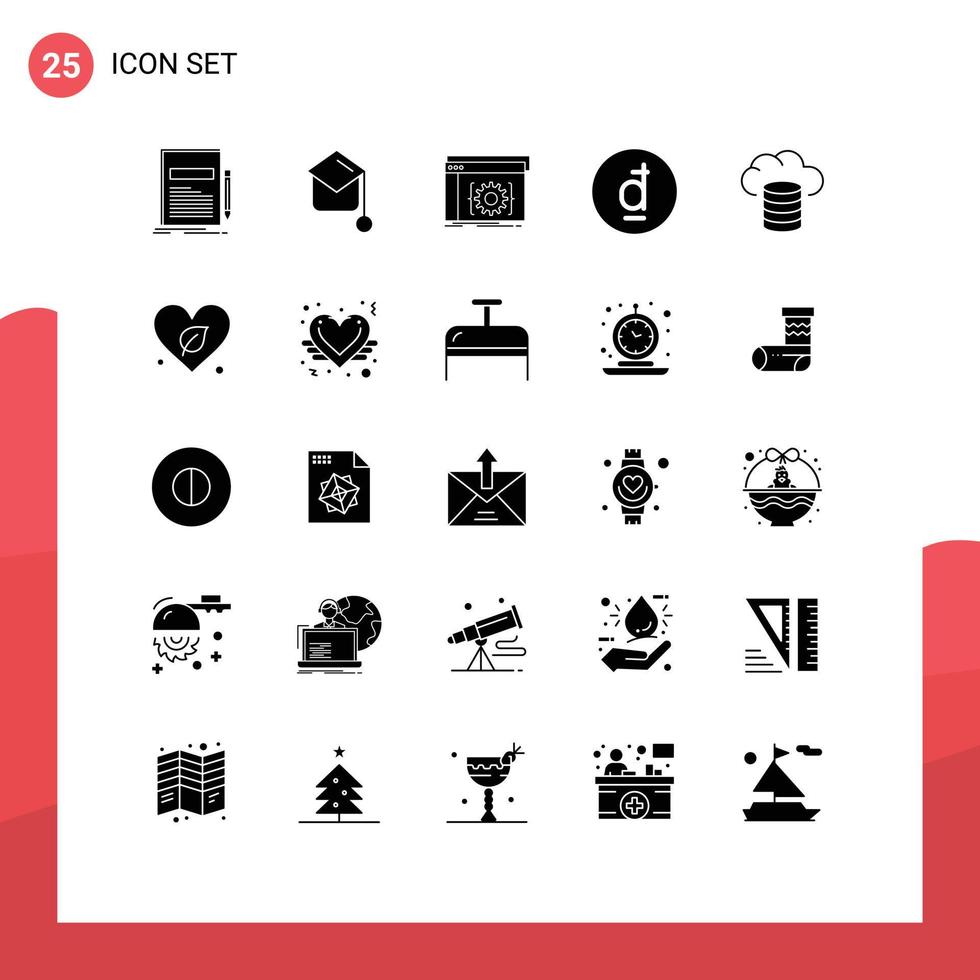 25 Universal Solid Glyphs Set for Web and Mobile Applications vietnamese currency hat dong developer Editable Vector Design Elements