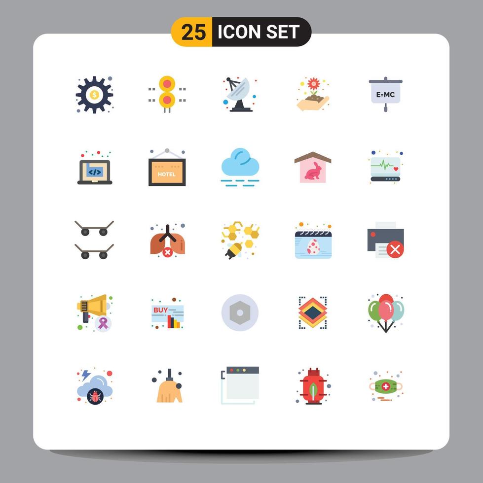 Pack of 25 Modern Flat Colors Signs and Symbols for Web Print Media such as formula plant train hand space Editable Vector Design Elements
