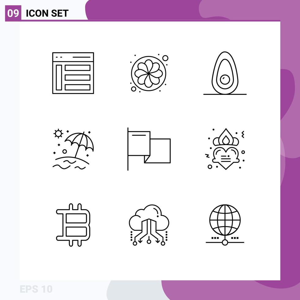 Group of 9 Modern Outlines Set for mark country sunflower vacation beach Editable Vector Design Elements