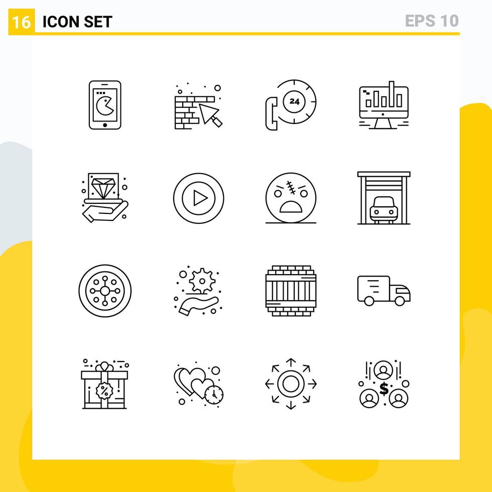 paquete de iconos de vectores de stock de 16 signos y símbolos de línea para gráficos de llamadas de computadora web que ayudan a elementos de diseño de vectores editables