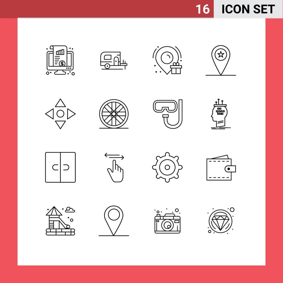 Stock Vector Icon Pack of 16 Line Signs and Symbols for navigate arrow birthday soldier military Editable Vector Design Elements