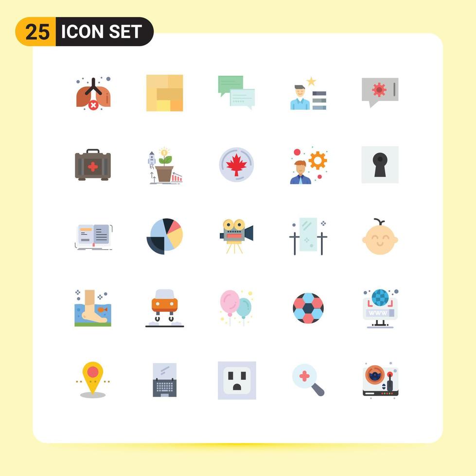 Universal Icon Symbols Group of 25 Modern Flat Colors of medical chat setting message chat preferences magnifier Editable Vector Design Elements