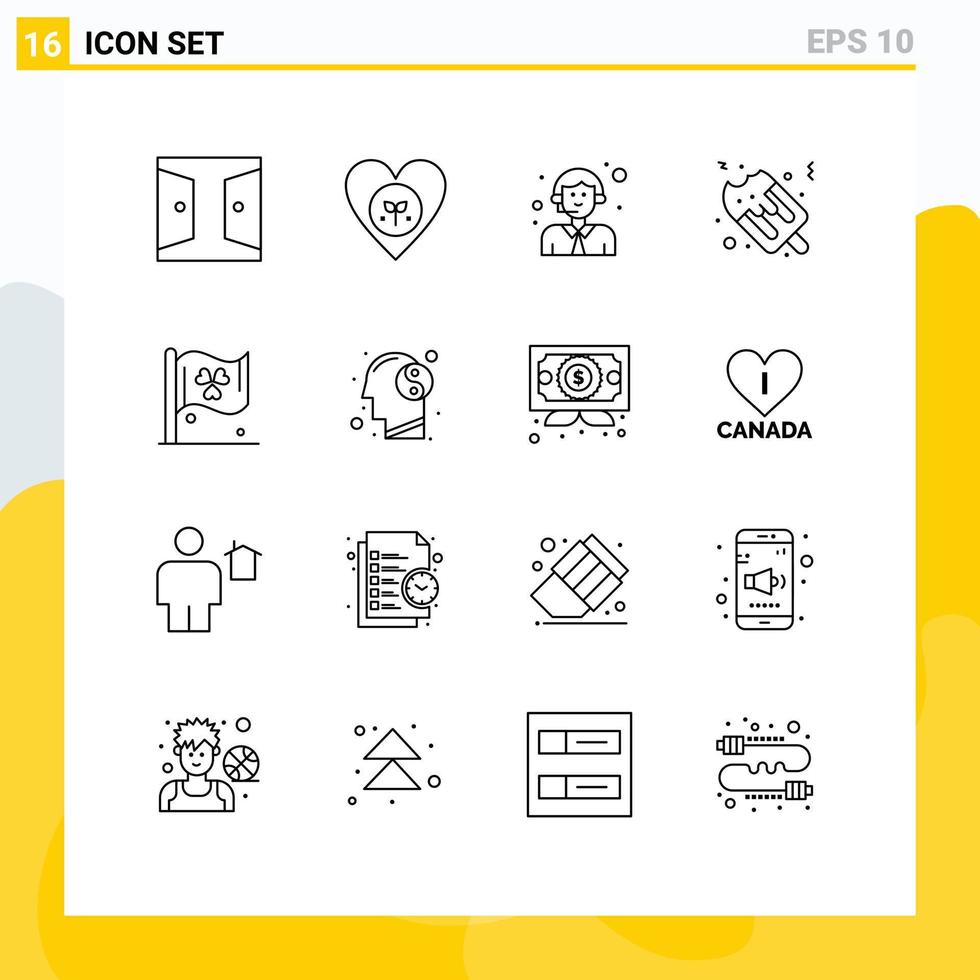 Modern Set of 16 Outlines Pictograph of flag fast food heart ice cream logistic Editable Vector Design Elements