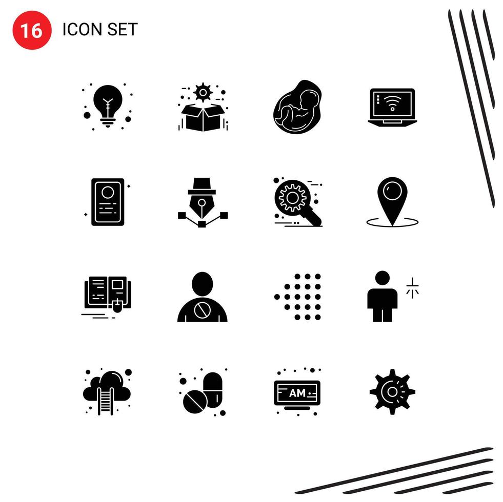Modern Set of 16 Solid Glyphs Pictograph of assignment signal baby computer fetus Editable Vector Design Elements