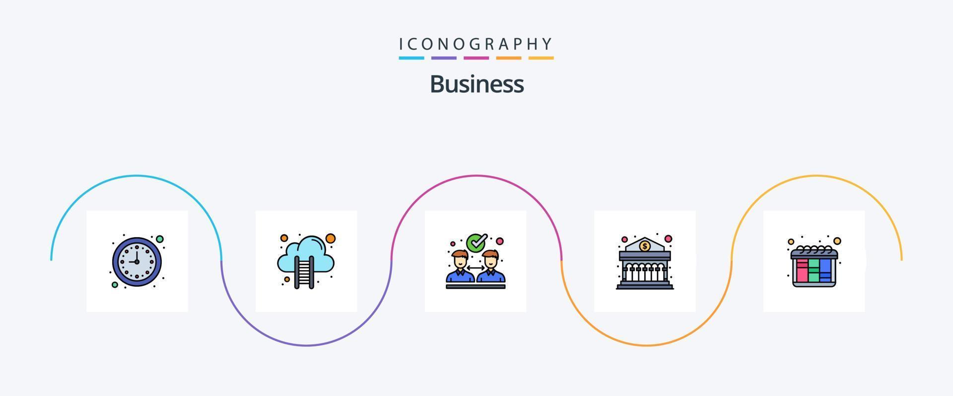 Business Line Filled Flat 5 Icon Pack Including workflow. iteration. agreement. money. banking vector