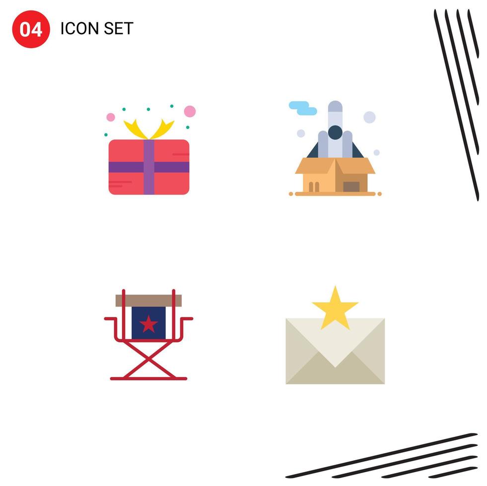Set of 4 Commercial Flat Icons pack for carnival director prize rocket star Editable Vector Design Elements