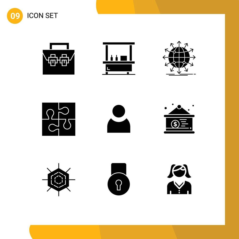 9 Thematic Vector Solid Glyphs and Editable Symbols of solution piece stand part news Editable Vector Design Elements