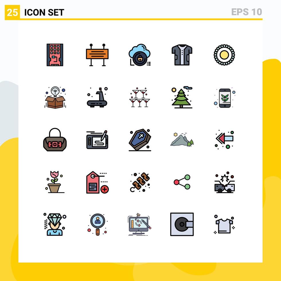 Editable Vector Line Pack of 25 Simple Filled line Flat Colors of electronic clothing under construction barrier cloth lock Editable Vector Design Elements
