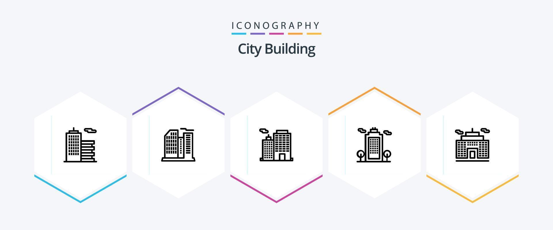 City Building 25 Line icon pack including business. environment. building. eco. building vector