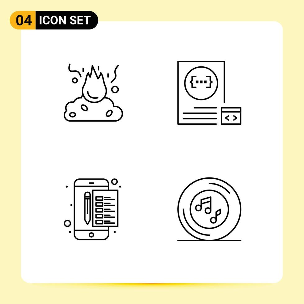 Modern Set of 4 Filledline Flat Colors Pictograph of burn planning pollution coding file Editable Vector Design Elements