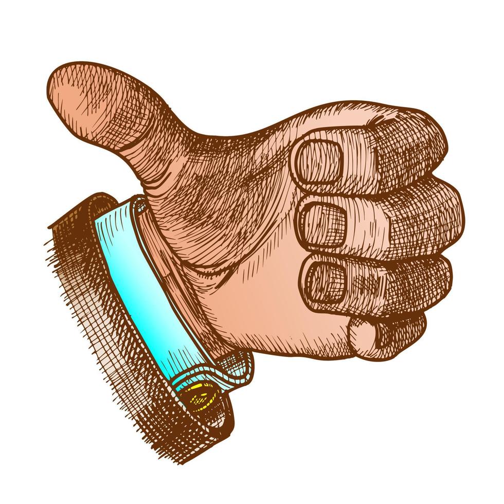 Color Man Hand Gesture Thumb Finger Up Doodle Vector