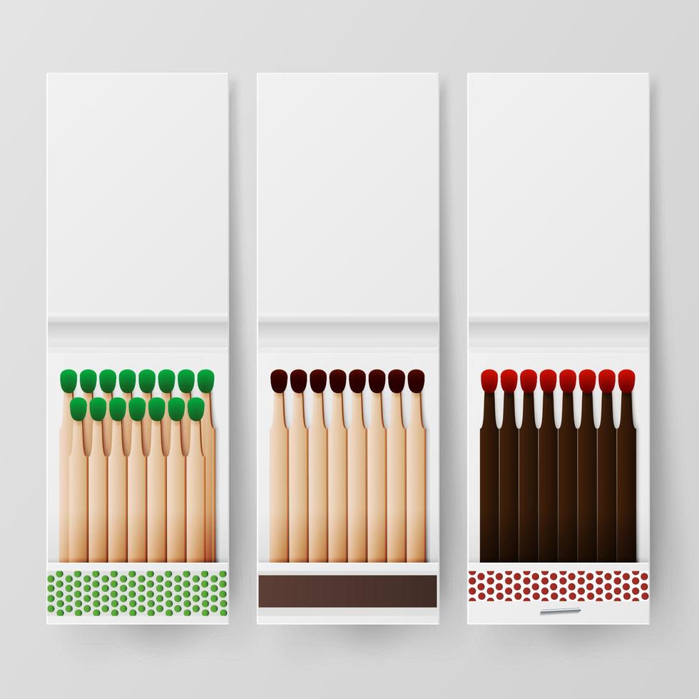 Book Of Matches Vector. Top View Closed Opened Blank. For Adding Your Packing Design And Advertising. Realistic Illustration vector
