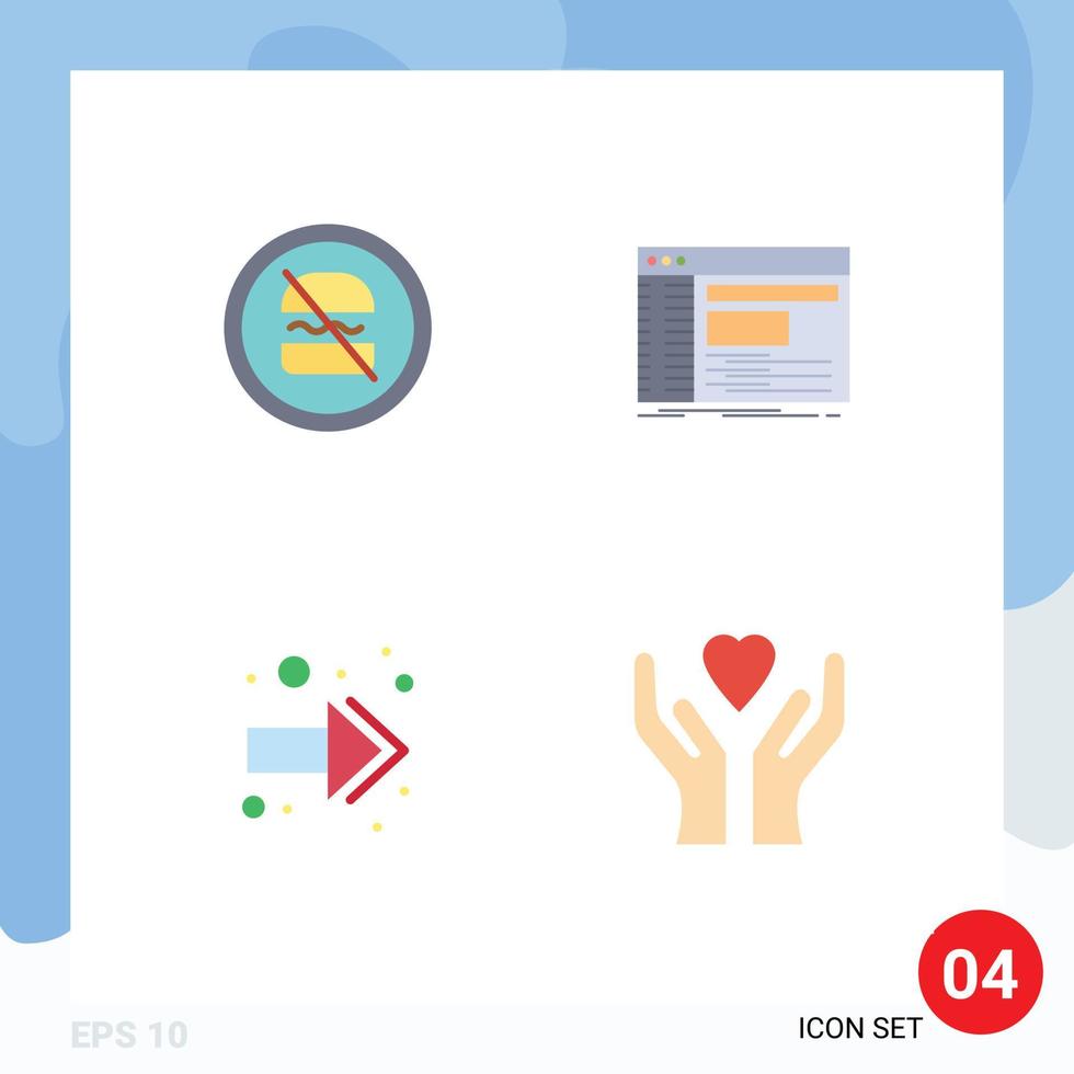 paquete de 4 signos y símbolos de iconos planos modernos para medios de impresión web, como la consola de dieta de software de prohibición, elementos de diseño de vectores editables