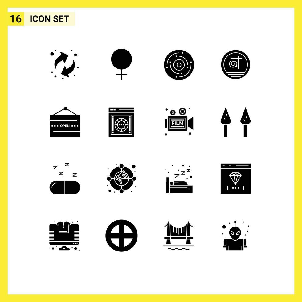 16 Thematic Vector Solid Glyphs and Editable Symbols of open and happy business bangladesh Editable Vector Design Elements