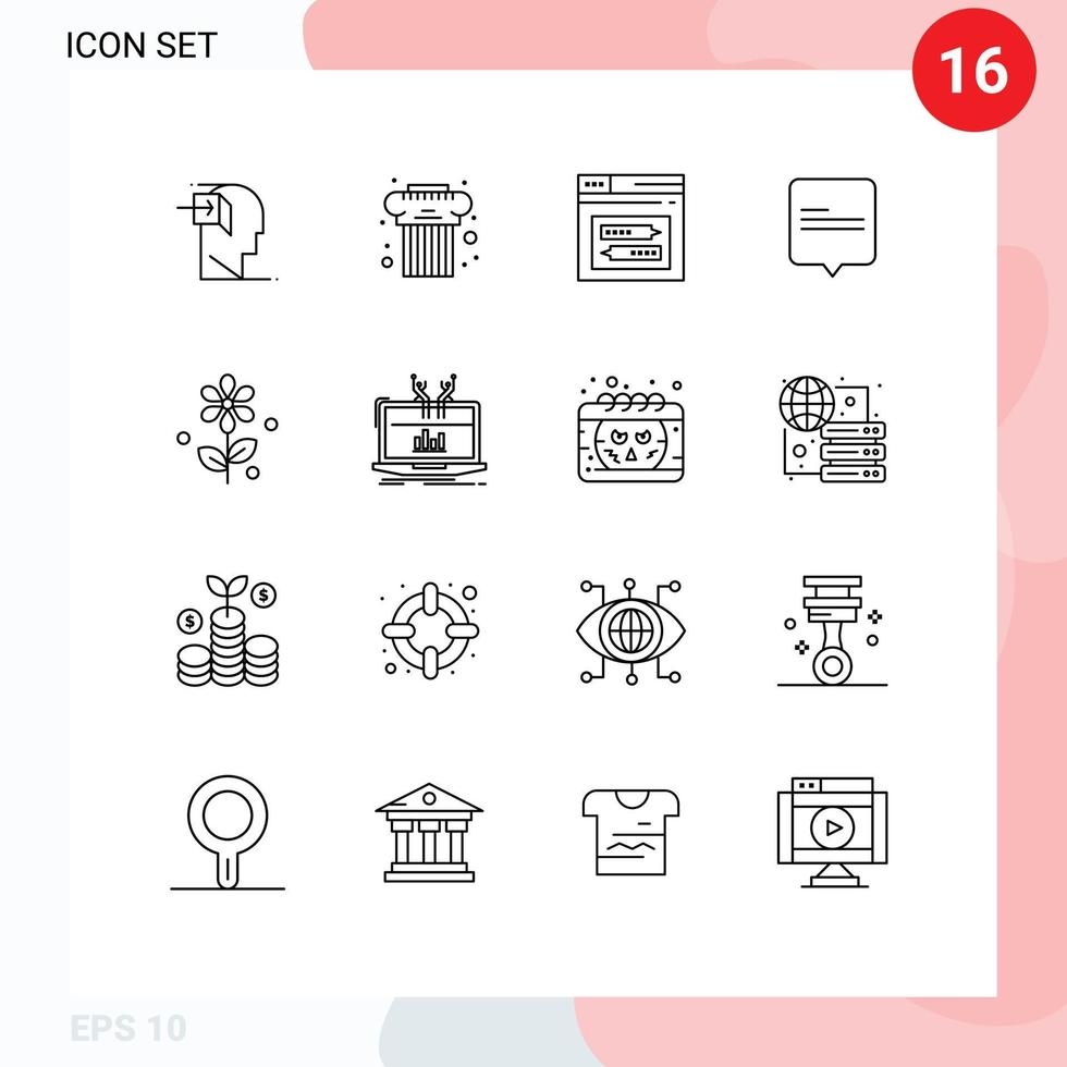 Stock Vector Icon Pack of 16 Line Signs and Symbols for flower comment greek chat website Editable Vector Design Elements