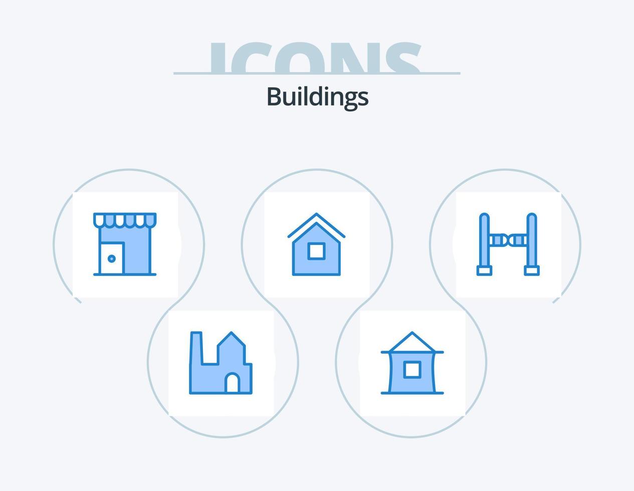 edificios icono azul paquete 5 diseño de iconos. . valla. Tienda. entrada. cabaña vector