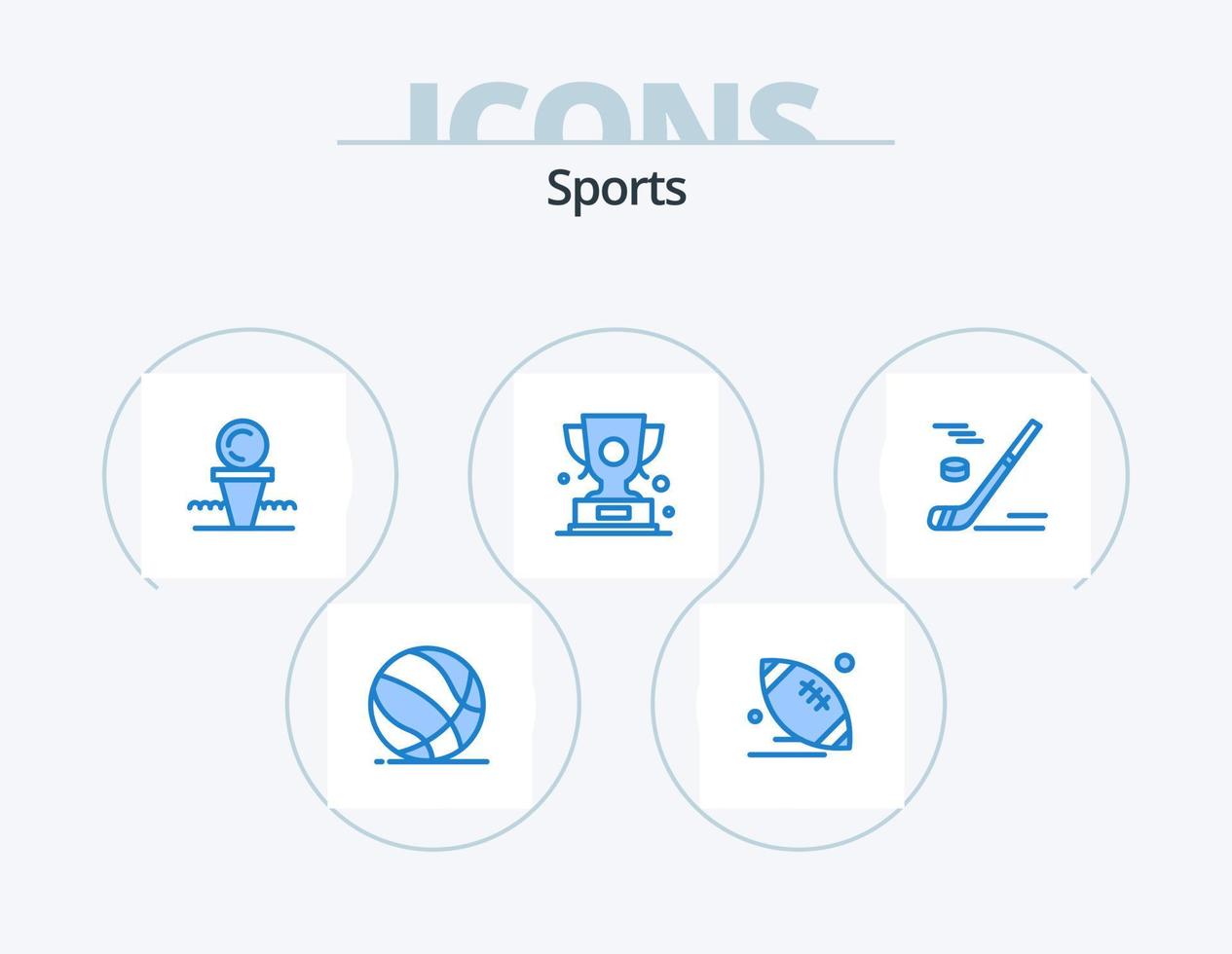 Sports Blue Icon Pack 5 Icon Design. win. trophy. sport. stand. ball vector