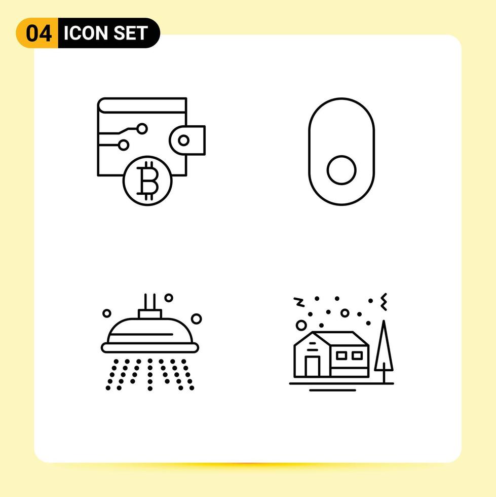 conjunto moderno de 4 colores planos y símbolos de línea de llenado, como elementos de diseño de vectores editables de la casa de agua de manzana del árbol de bitcoin