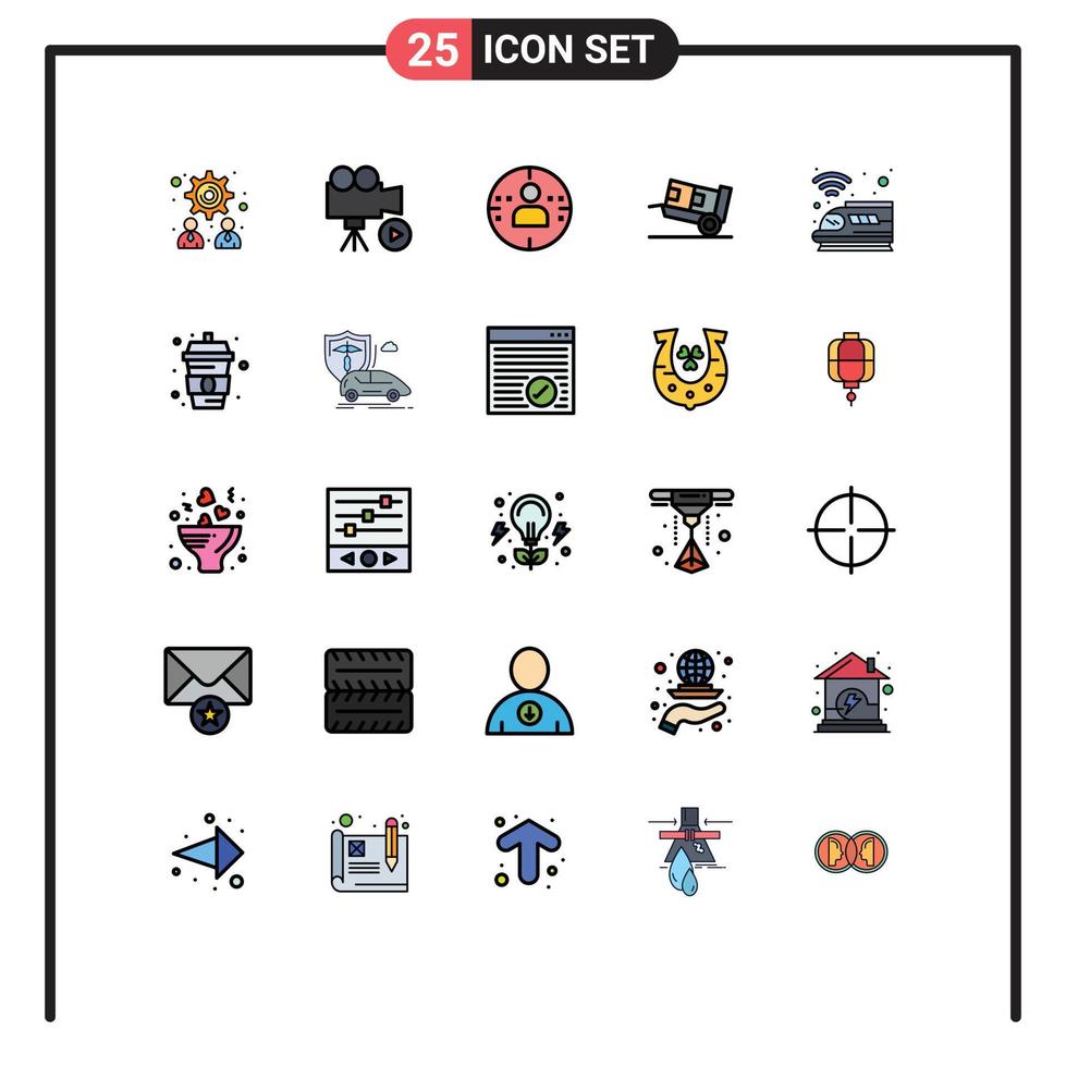 25 Thematic Vector Filled line Flat Colors and Editable Symbols of smart internet man shipping handcart Editable Vector Design Elements