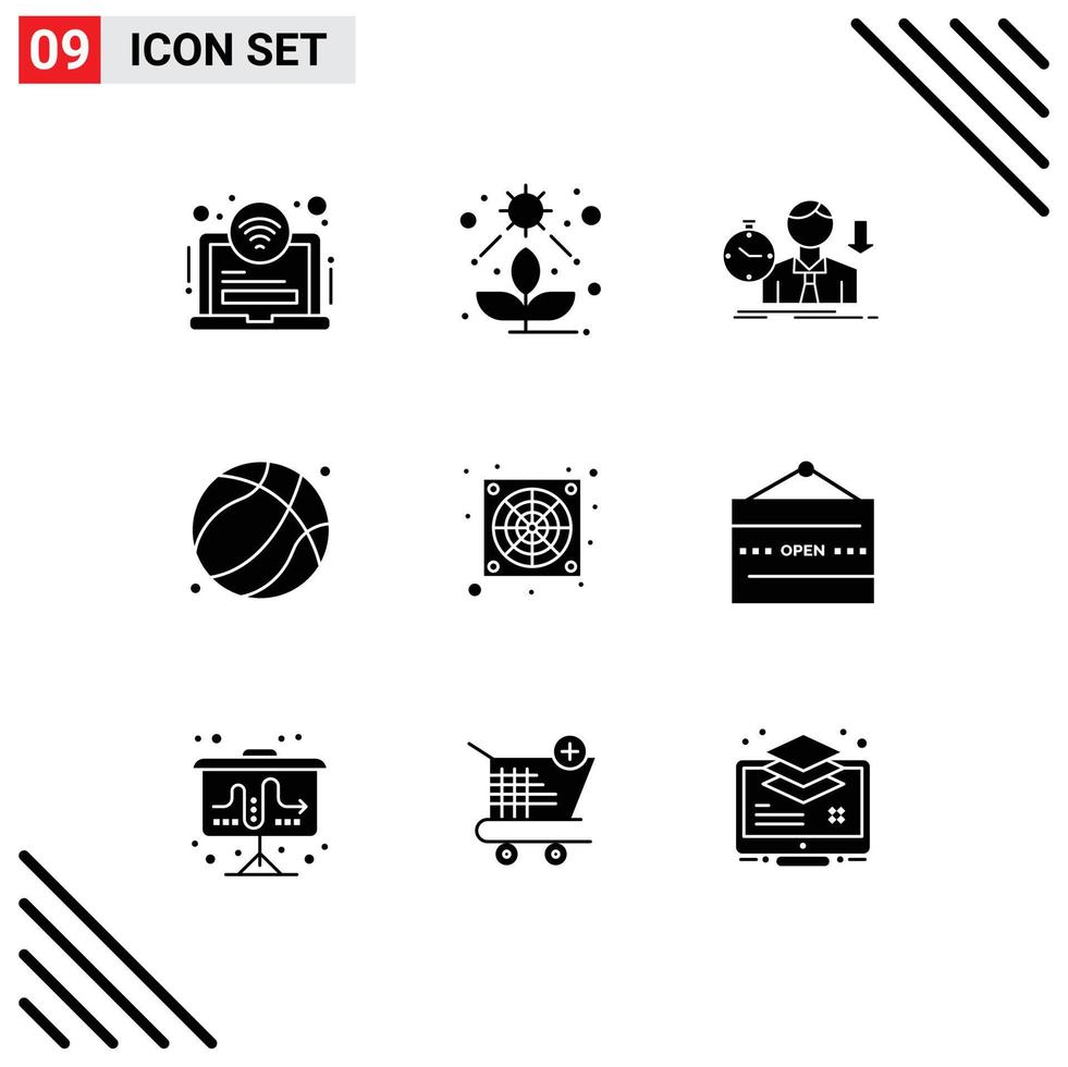 9 Universal Solid Glyph Signs Symbols of computer father failure dad time Editable Vector Design Elements