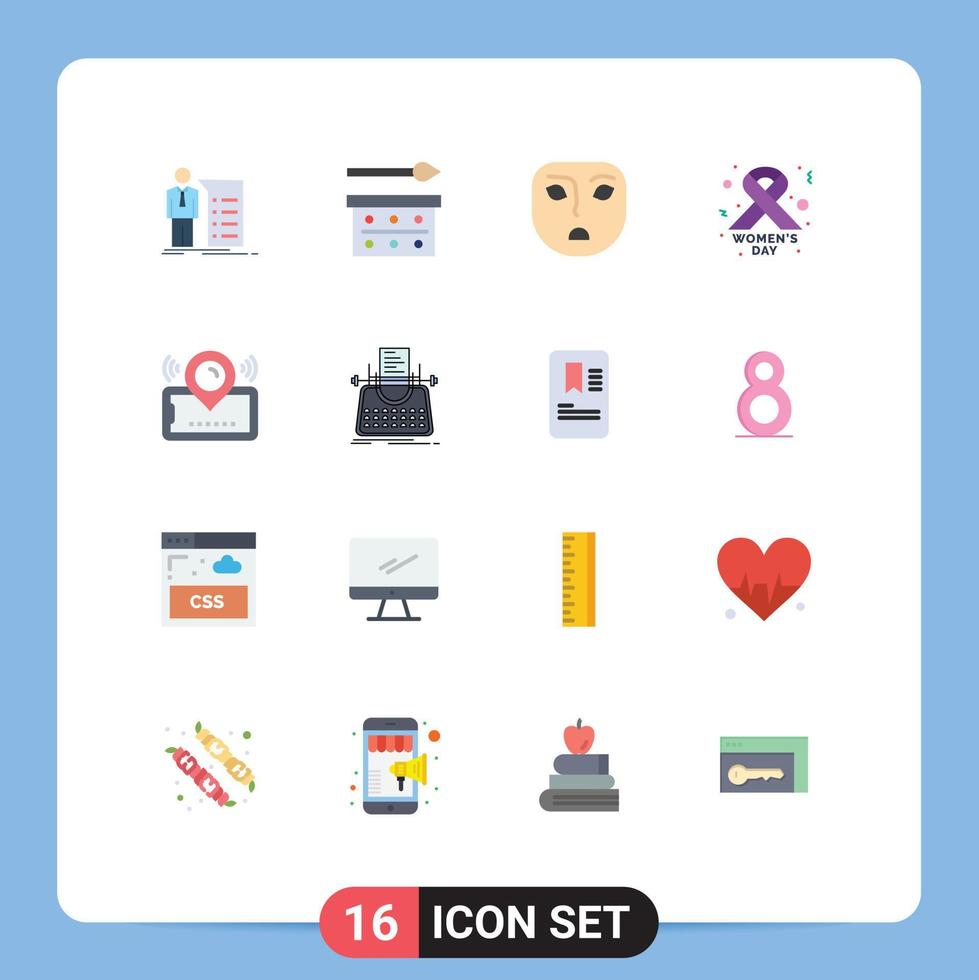 Set of 16 Modern UI Icons Symbols Signs for pin ribbon eye shadow day face Editable Pack of Creative Vector Design Elements