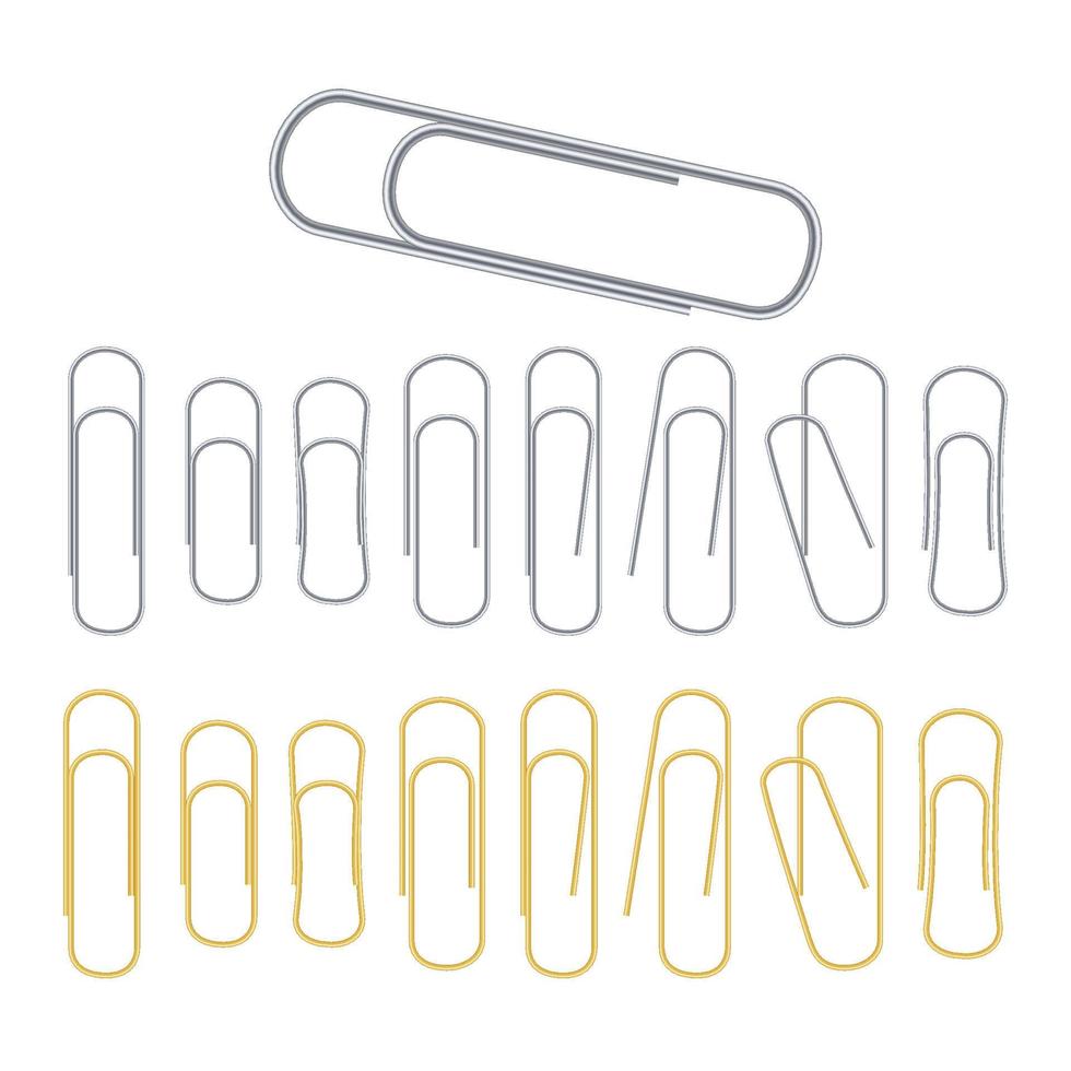 Small Binder Clips Vector Isolated On White. Realistic Paper Clip Set