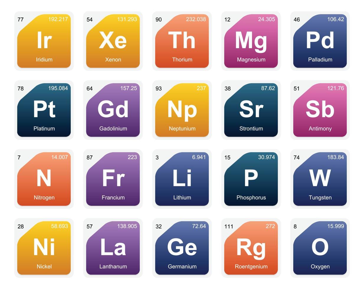 20 Preiodic table of the elements Icon Pack Design vector