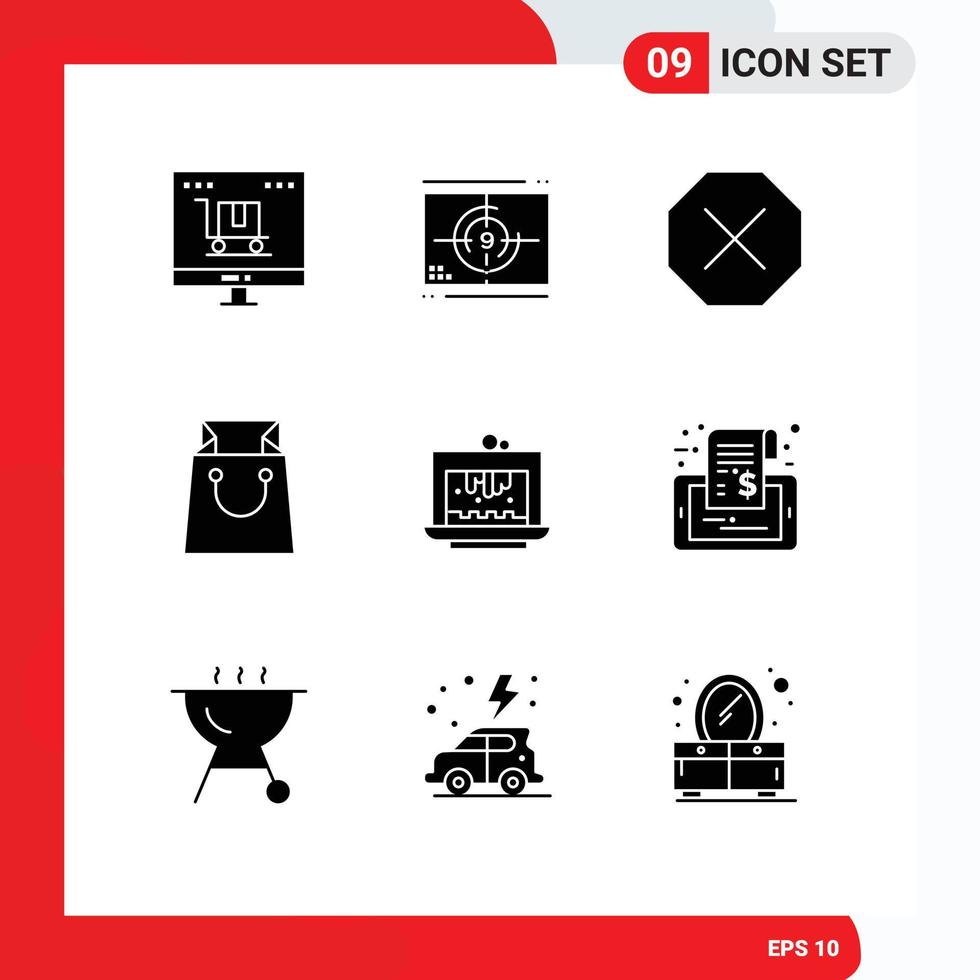 Mobile Interface Solid Glyph Set of 9 Pictograms of brownie shopping opening shop denied Editable Vector Design Elements