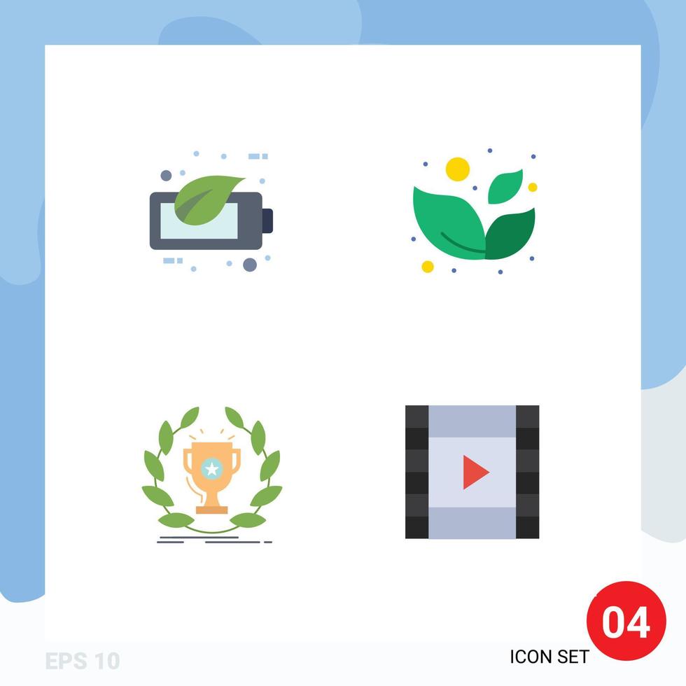 Group of 4 Flat Icons Signs and Symbols for eco prize battery wellness leaf victory Editable Vector Design Elements