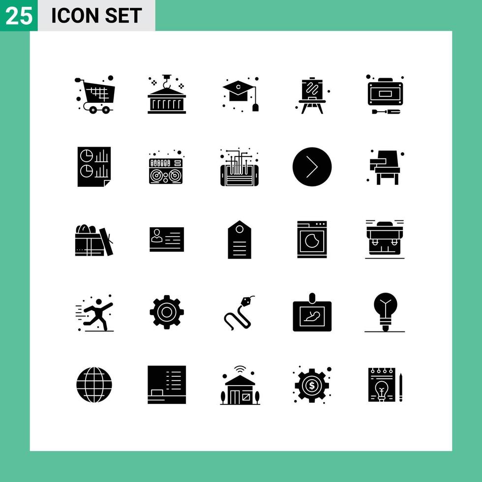 Set of 25 Modern UI Icons Symbols Signs for hobby easel logistic study graduation Editable Vector Design Elements