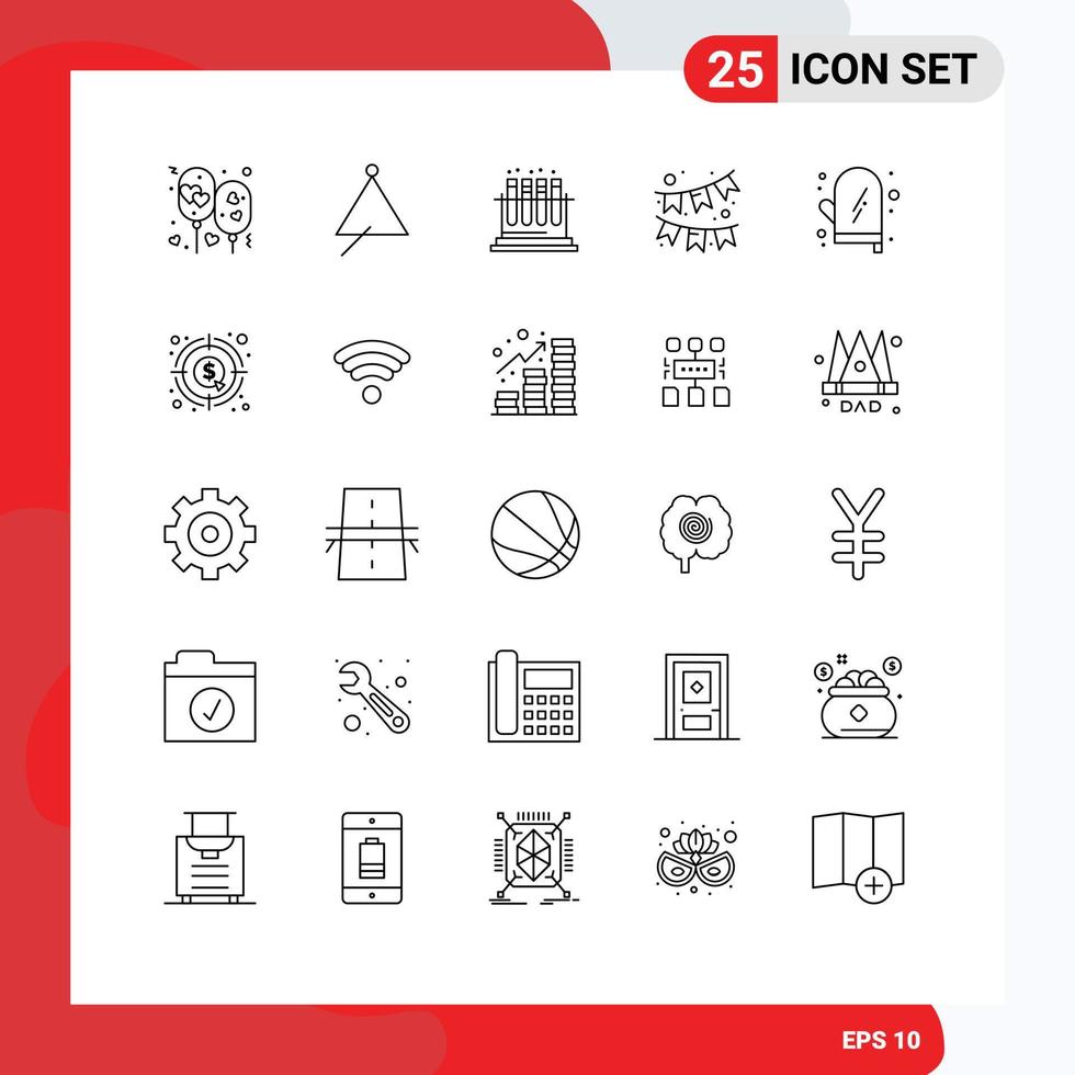 Set of 25 Vector Lines on Grid for cooking garland sound celebration test Editable Vector Design Elements