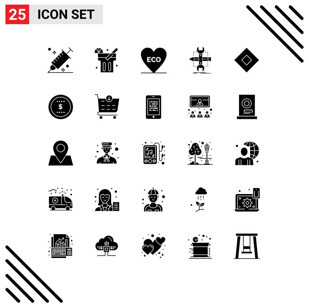 Conjunto de 25 glifos sólidos universales para aplicaciones web y móviles, croquis de signos, desarrollo ecológico, elementos de diseño vectorial editables vector