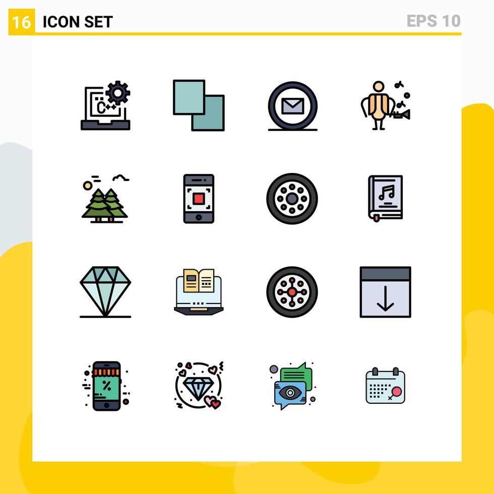 Mobile Interface Flat Color Filled Line Set of 16 Pictograms of canada alpine development singer artist Editable Creative Vector Design Elements