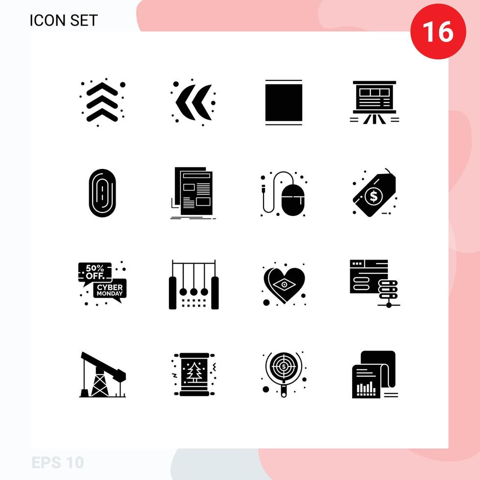 Editable Vector Line Pack of 16 Simple Solid Glyphs of fingerprint sales instagram chart board Editable Vector Design Elements
