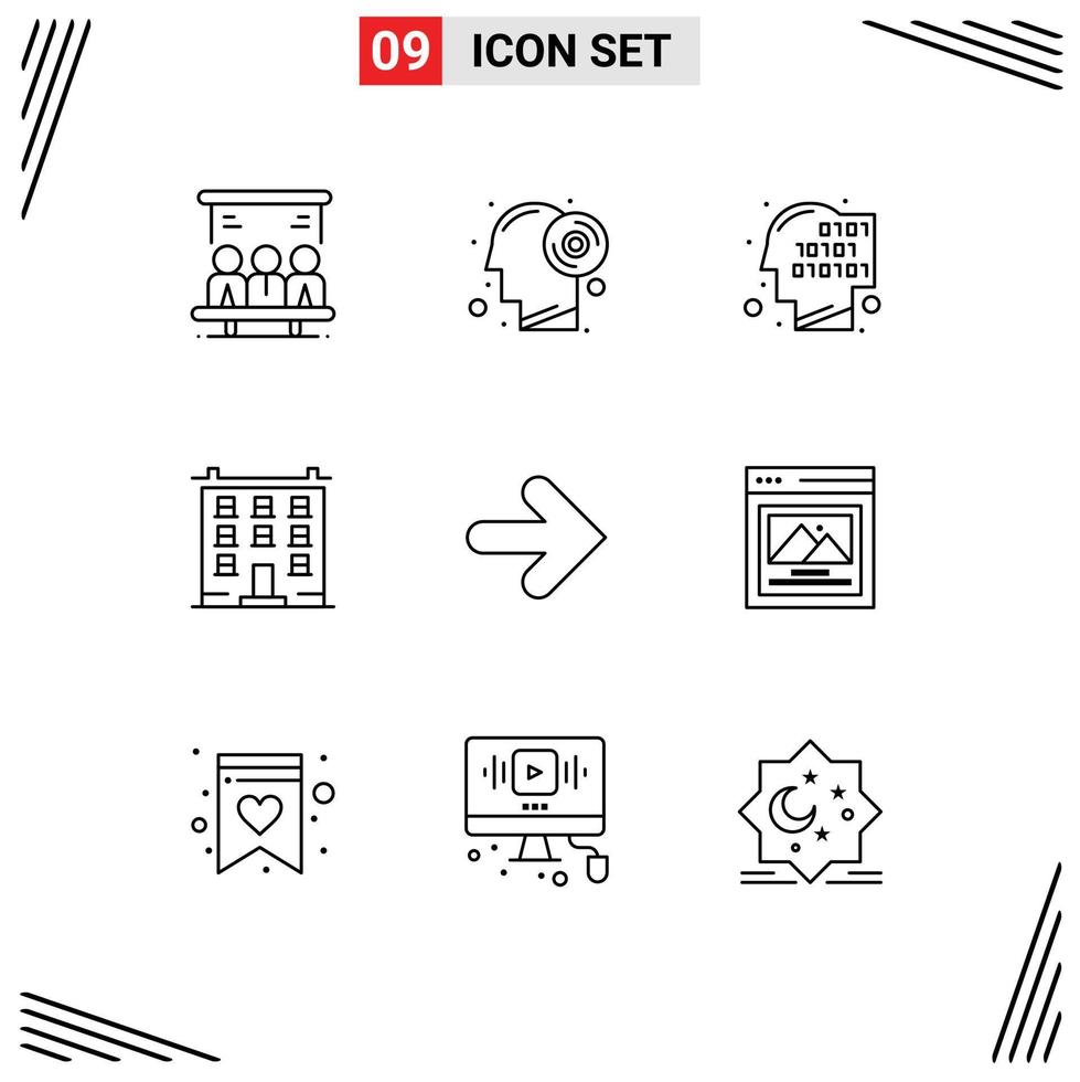 Outline Pack of 9 Universal Symbols of arrow home binary construction big Editable Vector Design Elements