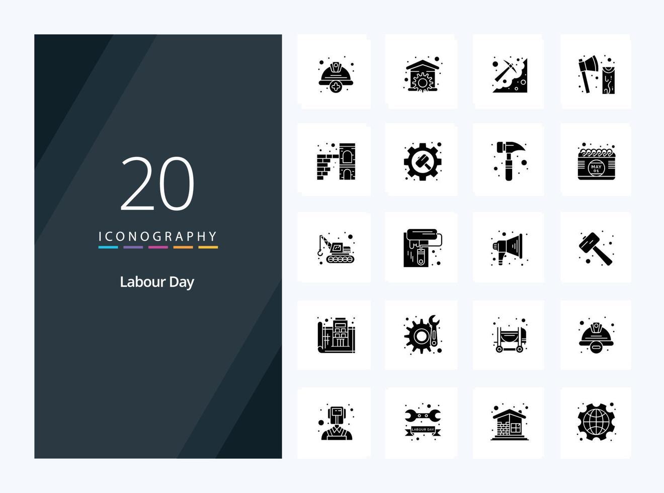 20 Labour Day Solid Glyph icon for presentation vector
