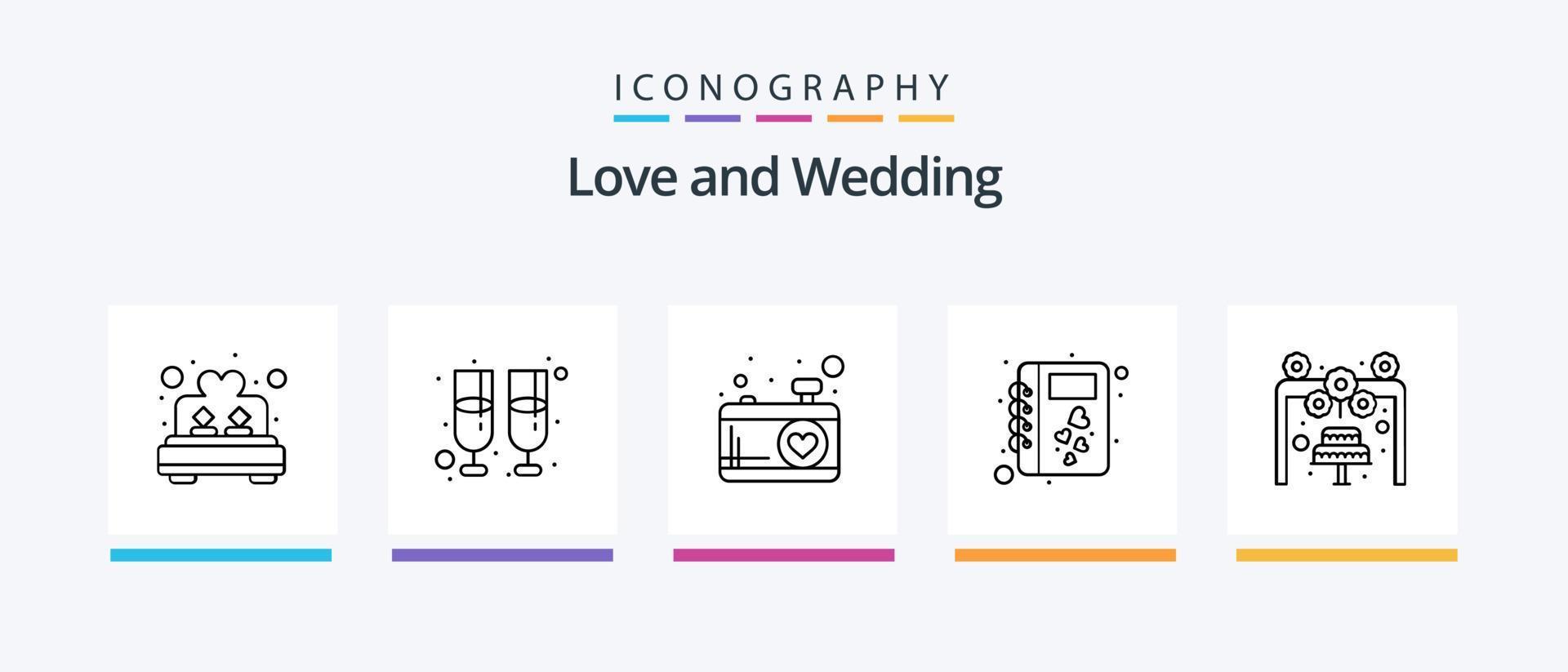 Wedding Line 5 Icon Pack Including love. romance. chocolate. love. book. Creative Icons Design vector