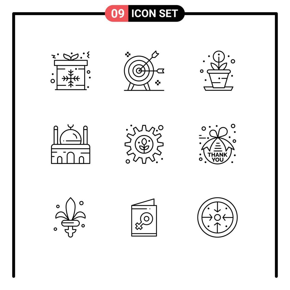 Set of 9 Commercial Outlines pack for environment muslim objective mosque building Editable Vector Design Elements