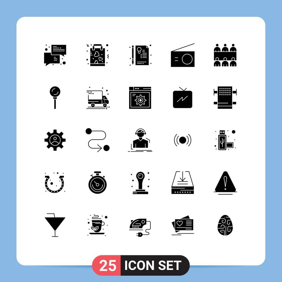 Modern Set of 25 Solid Glyphs Pictograph of radio electric paper appliances sign Editable Vector Design Elements