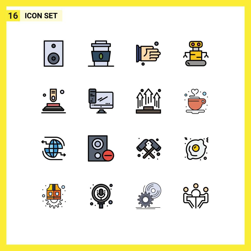 Pack of 16 creative Flat Color Filled Lines of press robot fast exoskeleton agreement Editable Creative Vector Design Elements