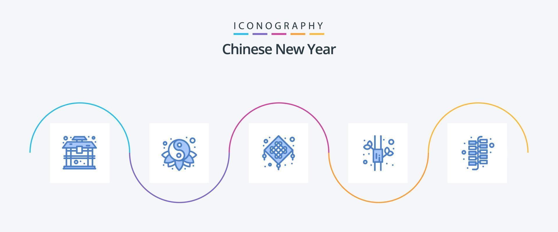 paquete de iconos azul 5 del año nuevo chino que incluye fuegos artificiales. China. chino. chino. bambú vector