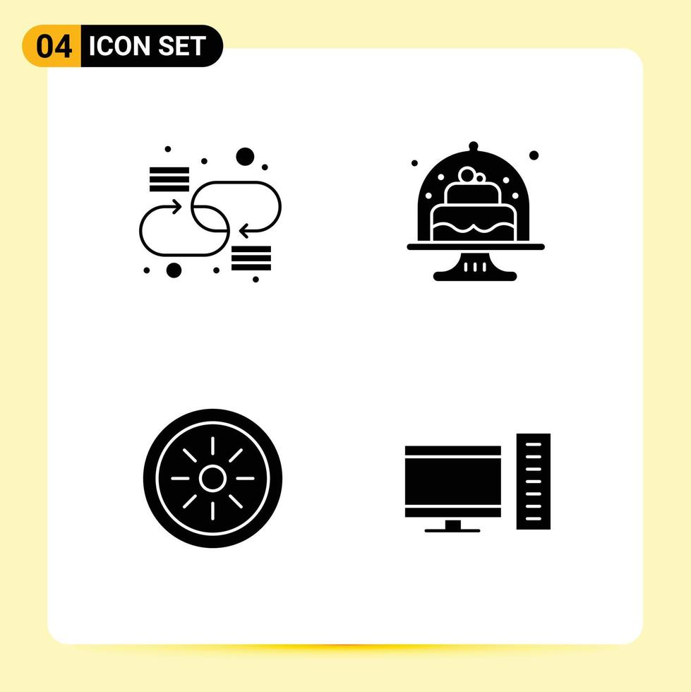 4 Universal Solid Glyph Signs Symbols of chain food network cake vegetables Editable Vector Design Elements