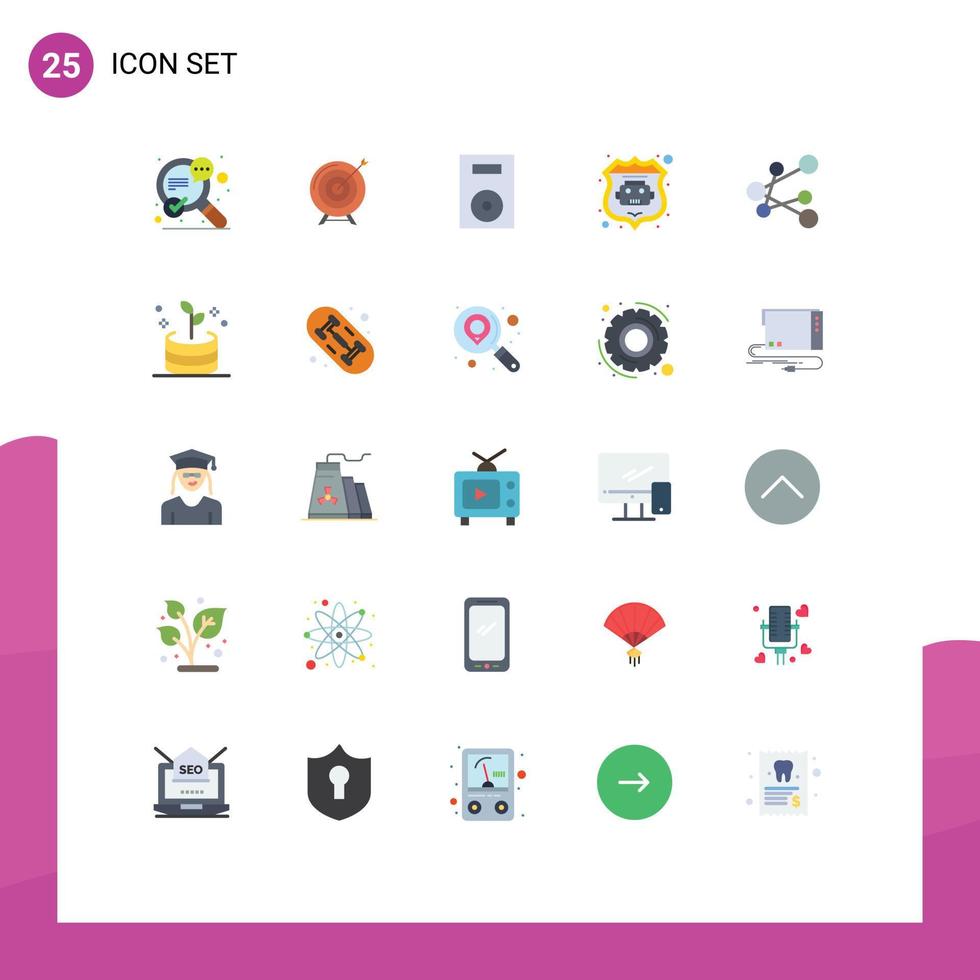 Group of 25 Flat Colors Signs and Symbols for robot database turntable goal technology electronics Editable Vector Design Elements